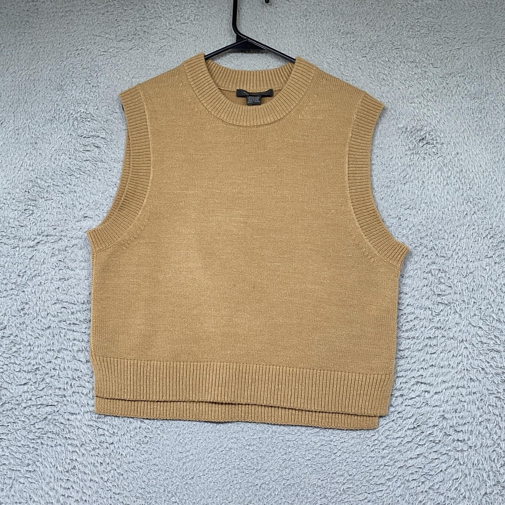 French Connection Sweater Vest Womens M Beige Crew Neck Knit Minimalist Capsule